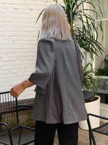 DAZY Blazer holgado de manga corta con bolsillo a rayas para mujer en verano