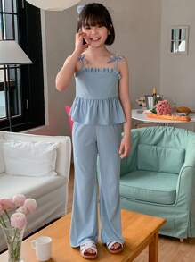 DAZY 2pcs/Set Tween Girls Knit Vest + Pants Two Pieces Outfit, Fall,Back To School Clothes - Blue - View 6