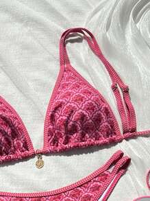 Swim Vcay Nuevo conjunto de bikini de 2 piezas con Top halter con espalda descubierta y con giro, y tanga de corte alto con estampado floral pequeño, para traje de baño de dama en playa y resort