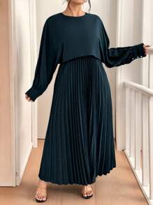 SHEIN Unity 大码女式优雅二合一褶饰腰部下摆连衣裙