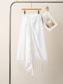 SHEIN Clasi 大码女式波西米亚风系带松紧腰流苏半身裙