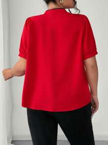 Elenzga 大码女式时尚休闲优雅立领纽扣衬衫 - 紅色 - 查看 2