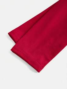 SHEIN Girlism 少女红色紧身针织褶皱腰不对称下摆优雅复古优雅长袖连衣裙，适合圣诞节、派对、生日、女孩少女服装 - 酒紅色 - 查看 5