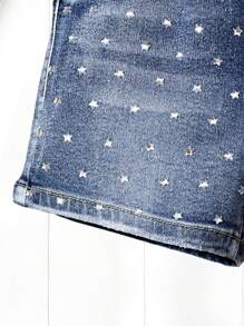 Young Girls Cute Vintage Style Washed Denim Elastic Skinny Soft Comfortable Versatile Casual Girl's Denim Shorts - Medium Wash - View 7