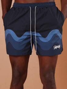 SUMWON Quần short nylon in họa tiết lượn sóng - Màu xanh hải quân - Xem 5