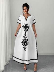 Elenzga Plus Size Women Loose Short Sleeve Printed Casual Vacation Dress