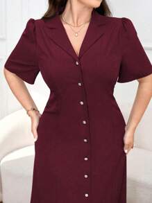 Modelyn 加大码纯色前排纽扣夏季短袖连衣裙长款女士装长款晚礼服