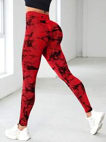 SHEIN Sports 扎染无缝高弹力运动紧身裤 Sport Studio 高腰无缝修身女式紧身裤 - 弹性柔软触感透气四向拉伸紧身裤，适合跑步、骑行、瑜伽、泡菜球运动、休闲