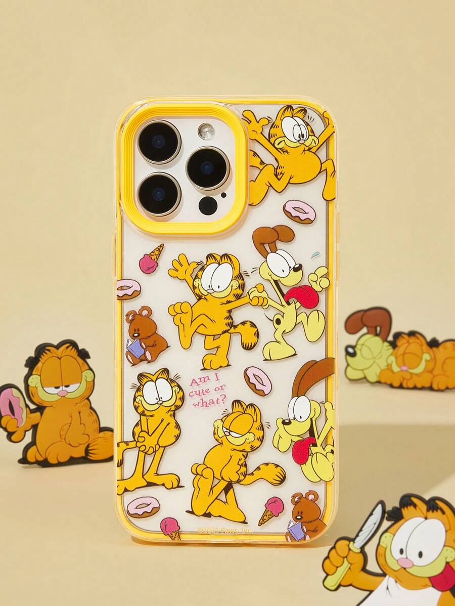 GARFIELD | SHEIN 可爱猫狗图案可拆卸手机壳，适用于 11 - 17 Pro Max，礼物 - 黃色 - 查看 1