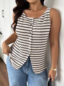 SHEIN Frenchy Top de tirantes de talla grande de mujer con diseño a rayas, versátil para primavera y verano