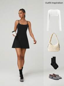 GLOWMODE FeatherFit™-Air Scoop Neck Knotted Mini Dress Quick Dry Moisture Wicking - Black - View 8