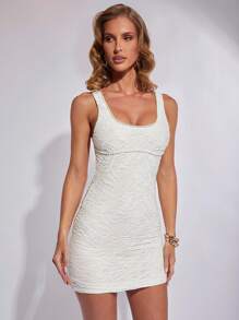 COSMINA Abito mini elegante da donna per vacanze e spiaggia in beige, abito da festa da cocktail per donna - Albicocca - Visualizzare 1