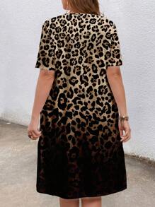 EMERY ROSE Plus Size Leopard Gradient Print Dress, Suitable For Summer Suitable For Going Out Chic Dress,Spring - Brown - View 2