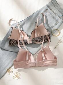 SHEIN 2 PCS Push-Up Underwire Molded Cup Daily Wear Leopard Print Skin Tone Women Bras, Cheetah Print Top - Multicolor - View 3