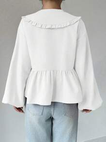SHEIN Unity 个性领口灯笼袖前结荷叶边衬衫夏季女式衬衫 - 白色 - 查看 2