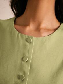 Poéselle 女士衬衫 亚麻衬衫 上衣 纽扣门襟 女士无袖纯色背心和短裤 休闲运动，简约时尚 波西米亚风 夏季女士上衣 商务休闲 女士西装 女士夏季女士上衣 夏季女士衬衫 办公室女士 夏季衬衫 纽扣女士波西米亚风 - 綠色 - 查看 4