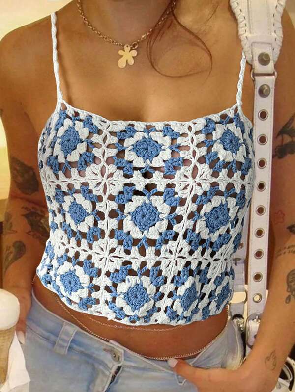 LanaWest Top camisole decupat cu flori de vacanță pentru femei