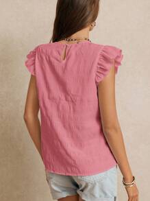 Poéselle 夏季度假婚礼季，精美的荷叶边纯色衬衫，夏季，可爱的上衣，优雅浪漫，波西米亚风，休闲风格，必备，夏季，婚礼季