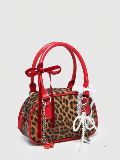 Bolso de mano pequeño con decoración de lazo, perlas y estilo de ballet para mujer