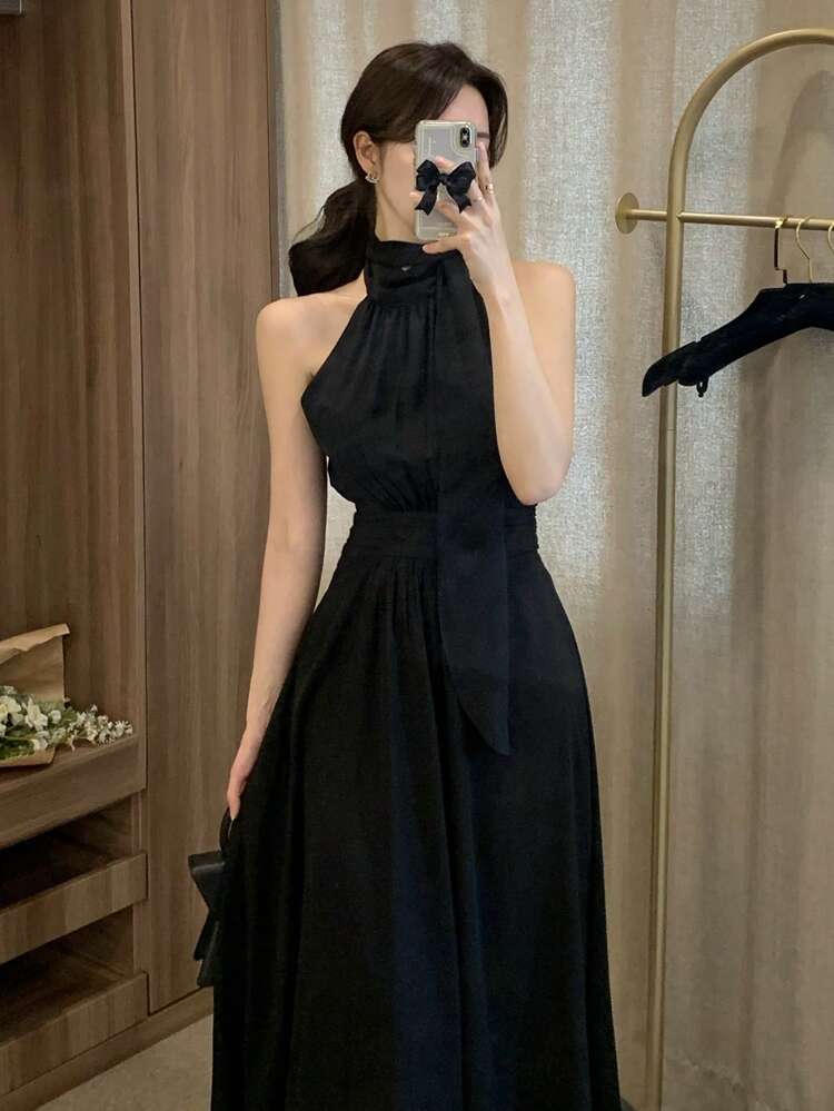 Elegant Ladylike Tie-Neck Waist Cinched Dress For Women Dress Cocktail Dress