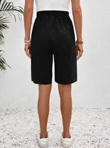 SHEIN Einfarbige Umstandsshorts mit Kordelzug Taille, Taschen und lockerer Passform