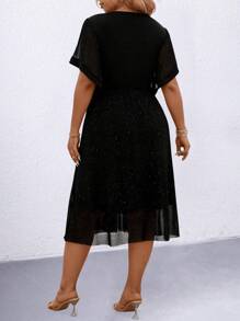 SHEIN Clasi Robe élégante ajustée en maille imprimée argent métallisé grande taille - Noir - Voir 2