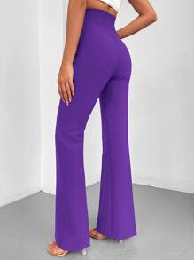 EURMUSE Solid High Waist Flare Leg Suit Trousers - Purple - View 2