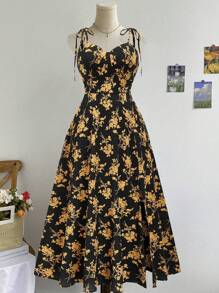 Breezaya LUNE 大码女式时尚甜美优雅印花 A 字裙，适合夏季假日长款女装