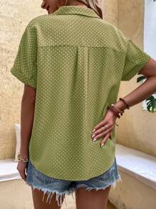 EMERY ROSE 波点印花度假休闲风 - 现代休闲衬衫 - 橄欖綠 - 查看 2