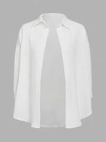 Modmama Pregnant Women Solid Color Long Sleeve Shirt, Camisole, And Shorts Casual Outfit - Navy Blue - View 4