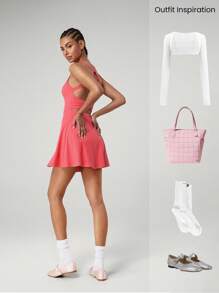 GLOWMODE FeatherFit™-Air Game Set Váy yếm thắt nút ngắn Peekaboo dáng chữ A mặc hàng ngày mùa hè, thấm hút mồ hôi nhanh, chống nhăn - Màu Hồng  San hô - Xem 8