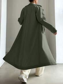 EURMUSE 1pc Women Casual Solid Color Double-Breasted Coat, Autumn/Winter - Olive Green - View 2