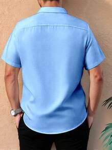 Manfinity Homme Men's Simple And Fashion Short Sleeve Shirt, Suitable For Summer Plus Size Men - Baby Blue - View 2