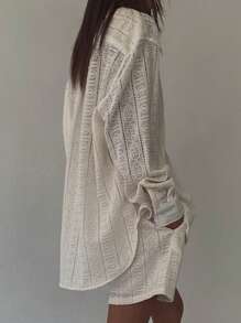 DAZY Strukturiertes Stoffhemd im Oversized Kragen Street Style