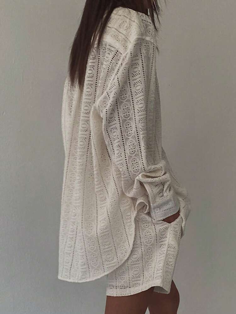 Textured Fabric Oversized Collar Street Style Shirt