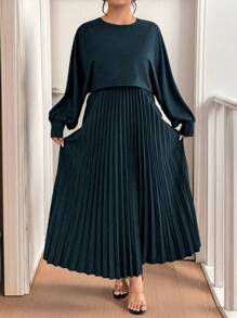 SHEIN Unity 大码女式优雅二合一褶饰腰部下摆连衣裙