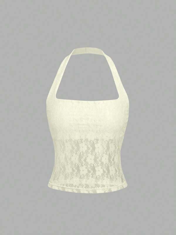 Sweetra Elegant And Sexy Solid Lace Halter Top Y2K Christmas Holiday Party Dress  For New Year