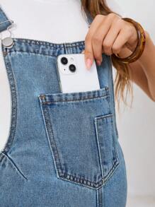 SHEIN Maternity Casual Vintage Washed Ripped Bib Overall Dungaree Pants - Medium Wash - View 3