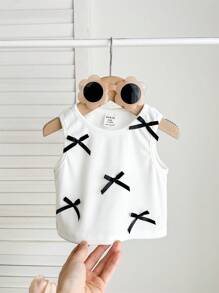 SHEIN Camisola blanca de punto con lazo y espalda descubierta, versátil y casual para niña pequeña en verano - Blanco - Ver 7