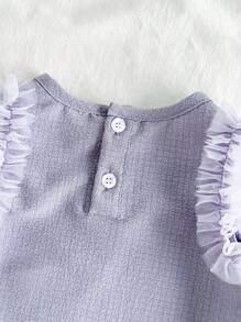 SHEIN Vintaside Kids Baby Girl Minimalist Sweet Lady Net Top & Shorts Set, Suitable For Summer