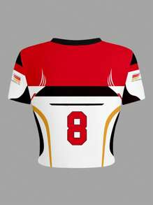 INAWLY 女士字母印花圆领短袖短款修身 T 恤