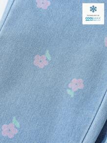 Set de 2 piezas de jeans de cintura elástica con volantes y estampado floral para niña bebé - Multicolor - Ver 6