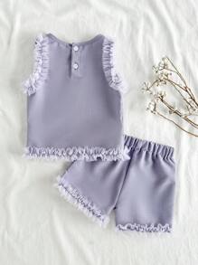 SHEIN Vintaside Kids Baby Girl Minimalist Sweet Lady Net Top & Shorts Set, Suitable For Summer