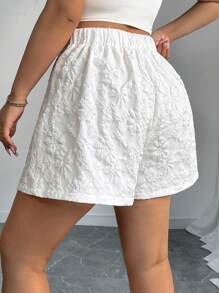 Elenzga 大码女式纹理面料纽扣优雅办公短裤 - 白色 - 查看 2