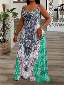 SHEIN Clasi Đầm Maxi In Kỹ Thuật Số Cỡ Lớn Cho Nữ - màu xanh lá - Xem 4