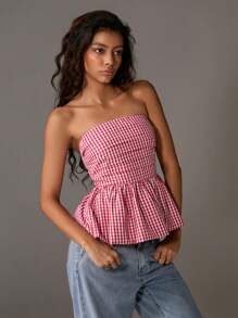 TRNVIE Áo cánh đơn giản họa tiết hoa nhỏ xinh dành cho nữ, đa năng cho mùa xuân/hè - Đỏ và trắng - Xem 5