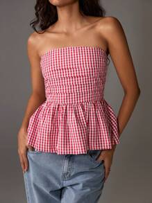 TRNVIE Áo cánh đơn giản họa tiết hoa nhỏ xinh dành cho nữ, đa năng cho mùa xuân/hè - Đỏ và trắng - Xem 7