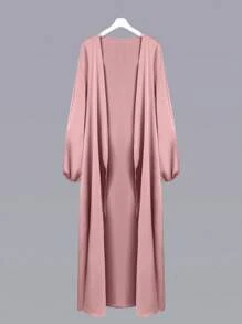 Al Najma Áo khoác ngoài kiểu Ả Rập tay đèn lồng màu trơn cho nữ, Abaya Maxi thường ngày, dùng cho trang phục thường ngày/ở nhà, áo choàng kín đáo - Màu Hồng  San hô - Xem 1