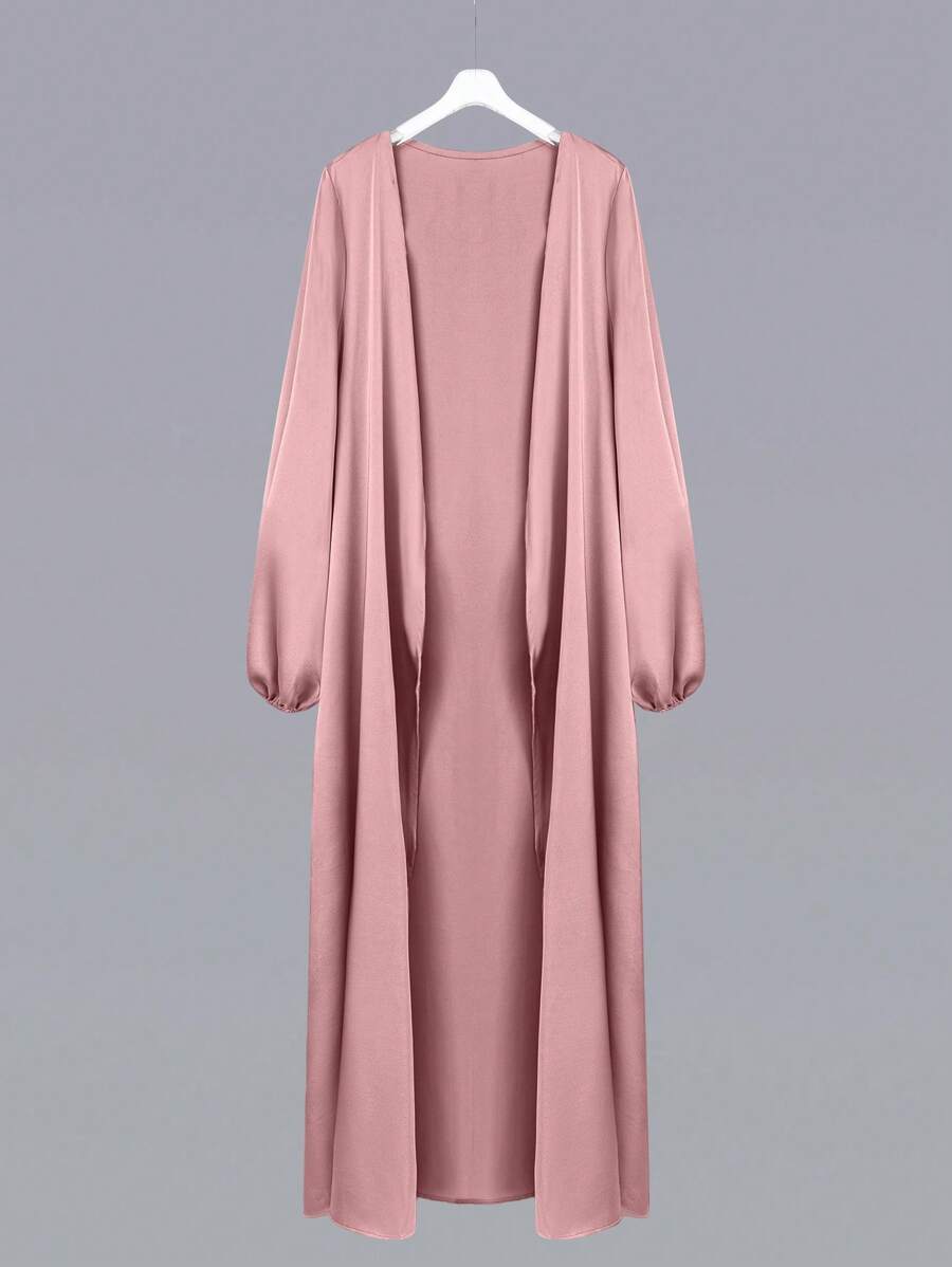 Al Najma Áo khoác ngoài kiểu Ả Rập tay đèn lồng màu trơn cho nữ, Abaya Maxi thường ngày, dùng cho trang phục thường ngày/ở nhà, áo choàng kín đáo - Màu Hồng  San hô - Xem 1