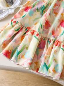 SHEIN 年轻女孩花卉盖袖中长连衣裙 - 彩色 - 查看 7